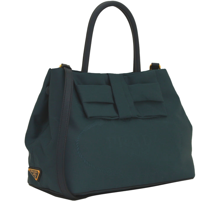Prada 1BG068 Nylon Jacquard Shopping Convertible Bag- Denim