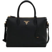 Prada 1BA063 Vitello Phenix Leather Convertible Bag- Black