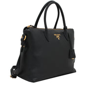 Prada 1BA063 Vitello Phenix Leather Convertible Bag- Black