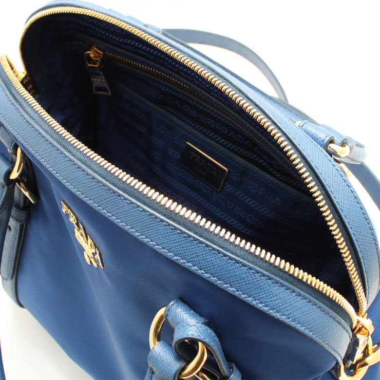 Prada Tessuto Nylon Saffiano Baltico Blue Convertible Satchel