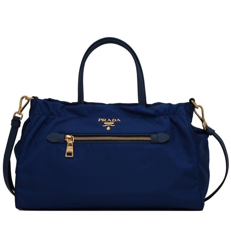 Prada 1BA843 Tessuto Nylon & Saffiano Leather Trim Top Zip Bag- Bluette