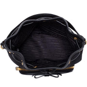 Prada 1BH038 Logo Jacquard Bucket Shoulder Bag- Black
