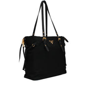 Prada 1BG292 Tessuto Nylon & Saffiano Leather Trim Top Zip Tote Bag- Black