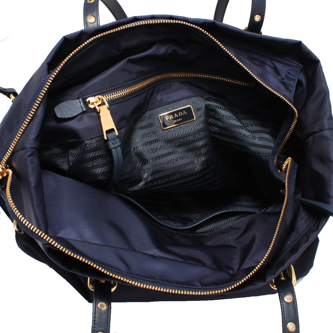 Prada 1BG997 Tessuto Nylon & Saffiano Leather Trim Top Zip