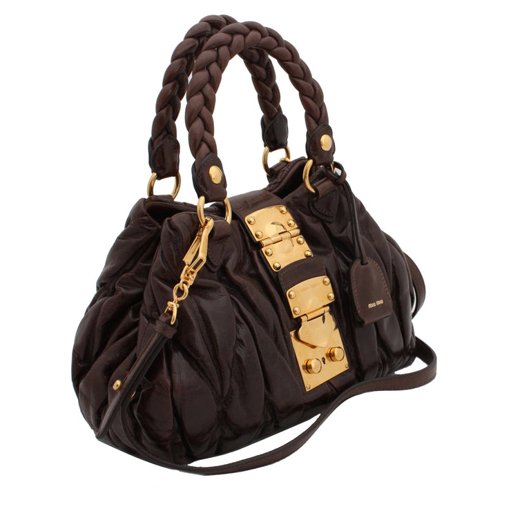 Miu Miu Matelasse Braided Handle Convertible Bag- Dark Brown