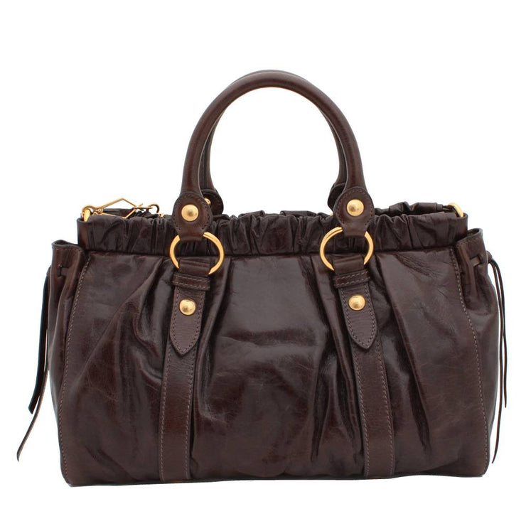 Miu Miu Shiny Calf Convertible Top Handle Bag