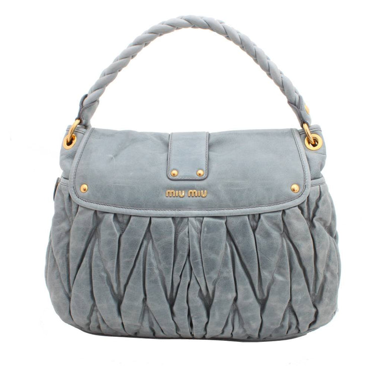 Miu Miu Shiny Calf Leather Metalasse Convertible Hobo Bag