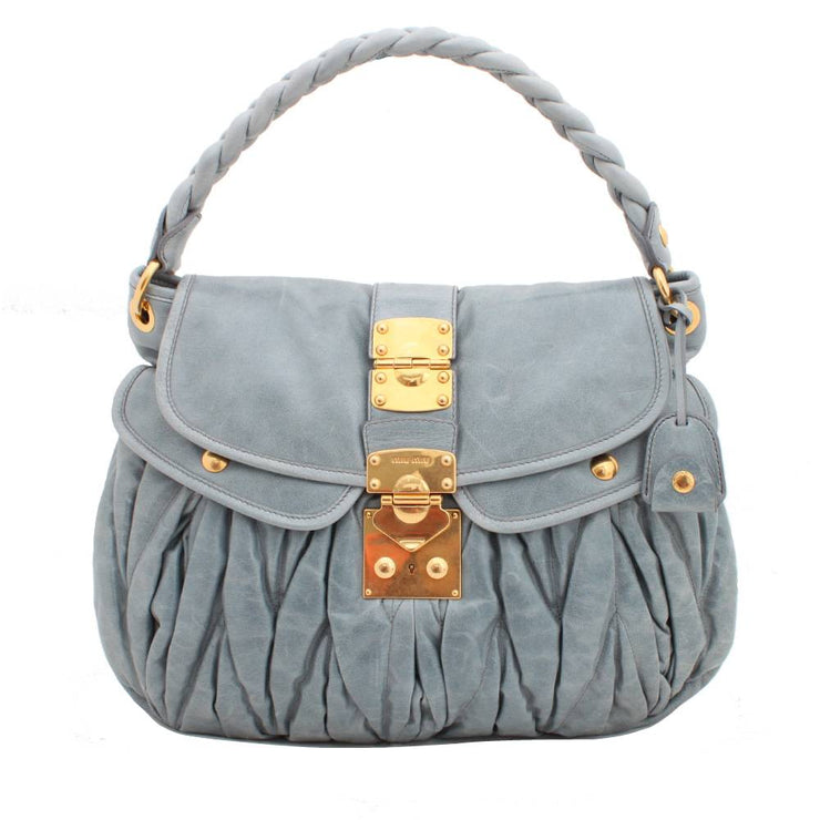 Miu Miu Shiny Calf Leather Metalasse Convertible Hobo Bag