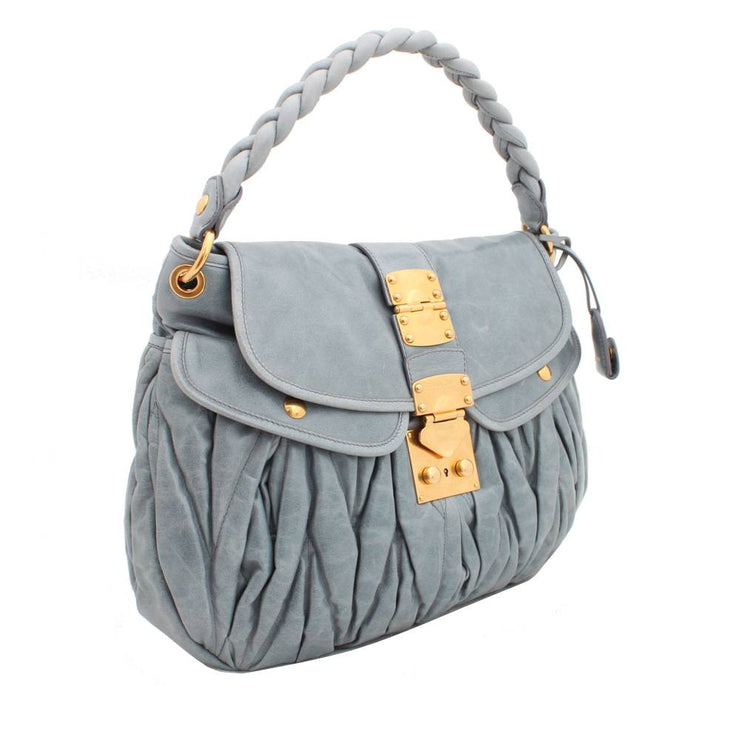 Miu Miu Shiny Calf Leather Metalasse Convertible Hobo Bag
