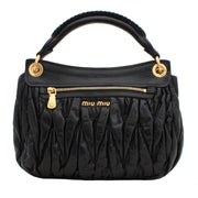 Miu Miu Shiny Calf Leather Matelasse Convertible Bag- Black