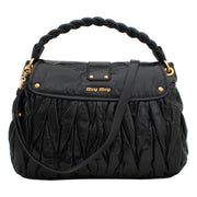 Miu Miu Shiny Calf Leather Metalasse Convertible Hobo Bag- Black