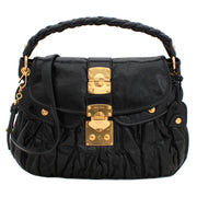Miu Miu Shiny Calf Leather Metalasse Convertible Hobo Bag- Black