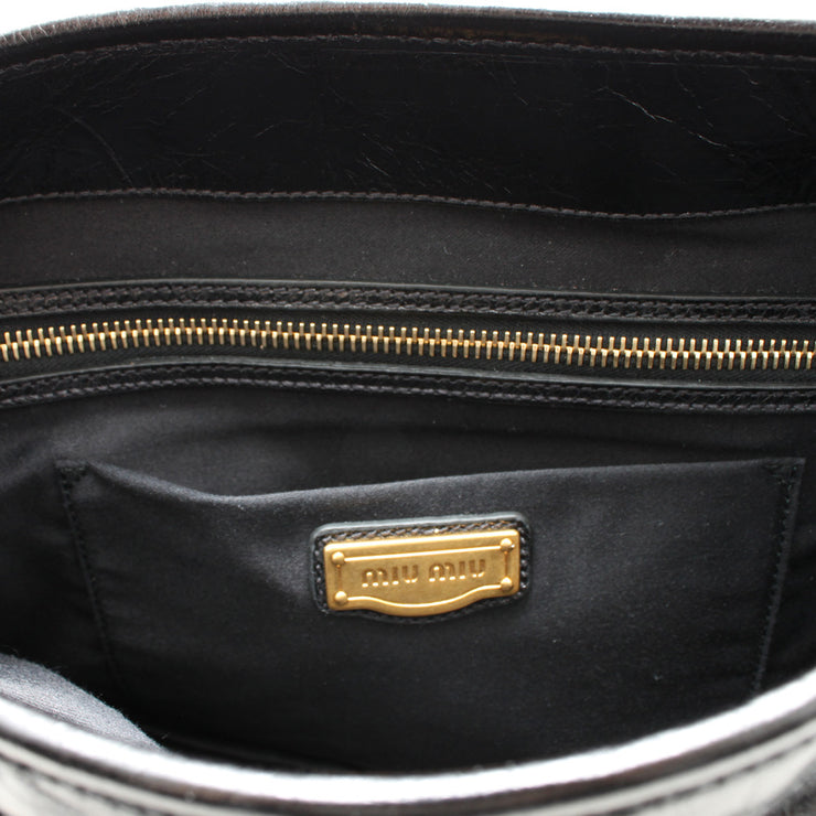 Miu Miu Shiny Calf Leather Metalasse Convertible Hobo Bag- Black