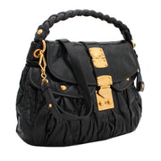 Miu Miu Shiny Calf Leather Metalasse Convertible Hobo Bag- Black