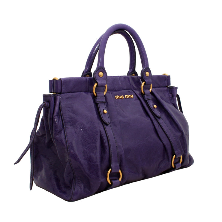 Miu Miu Shiny Calf Leather Top Handle Bag- Violet