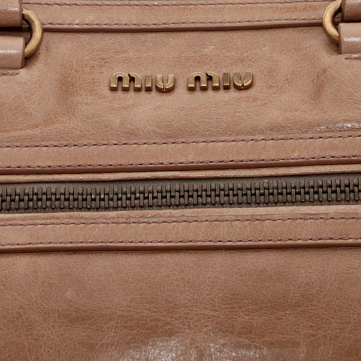 Miu Miu Vitello Shine Leather Convertible Tote Bag- Camel