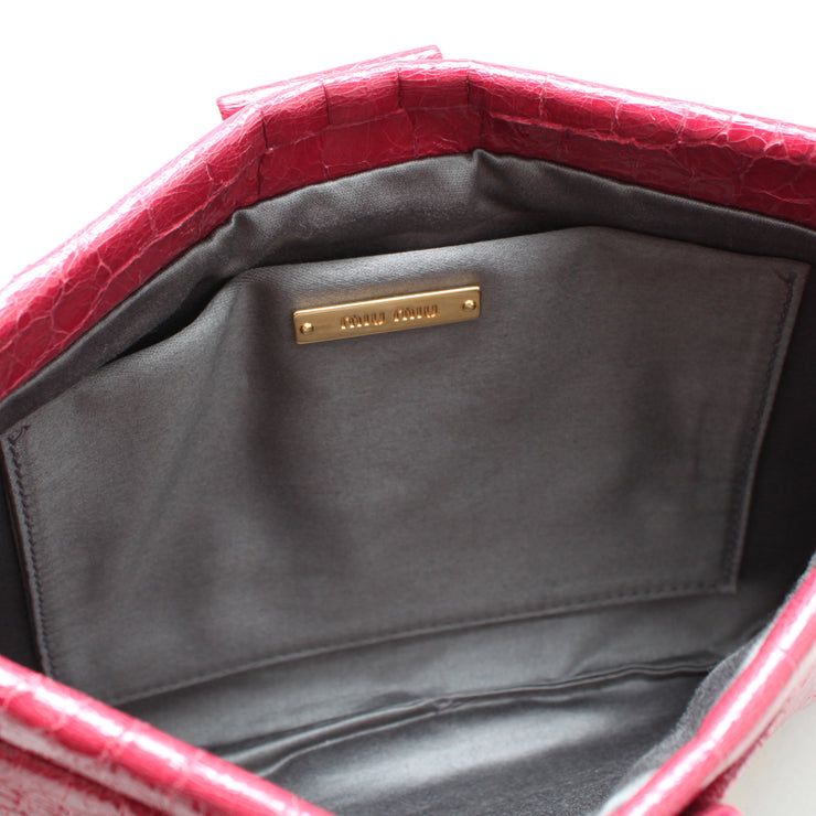 Miu Miu 5N1619 Croc Embossed Patent Leather Clutch Bag- Azalea