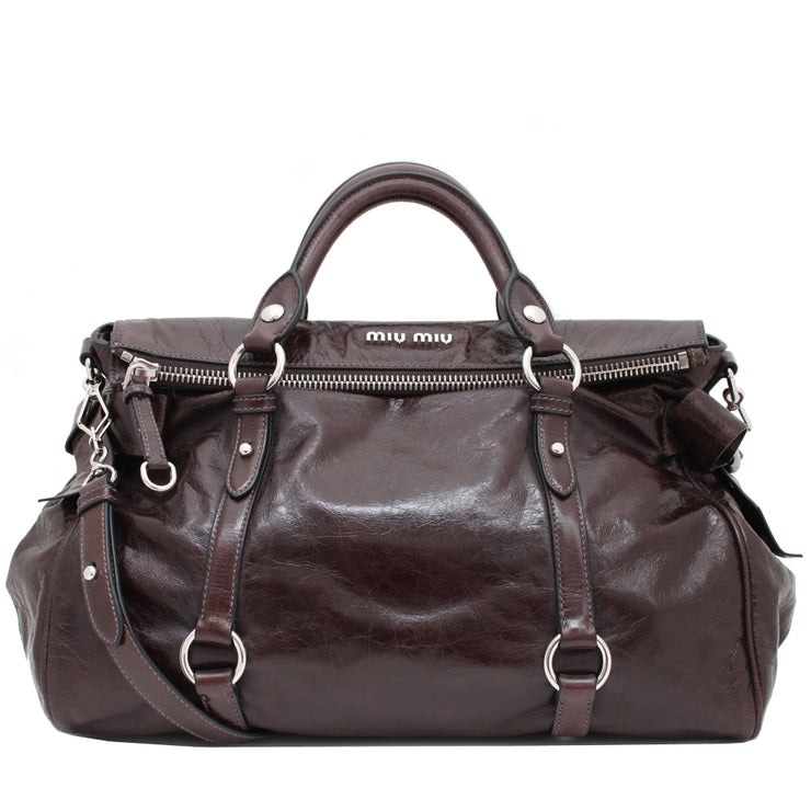 Miu Miu RT0365 Vitello Lux Bag- Burnt Brown