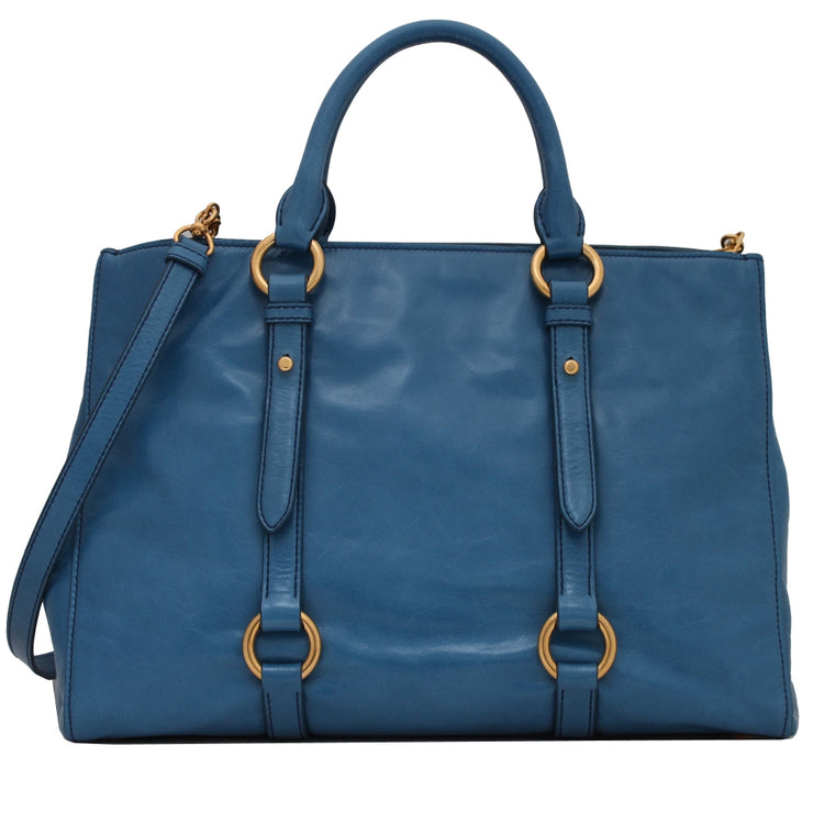 Miu Miu RN1037 Vitello Shine Convertible Tote Bag- Ocean