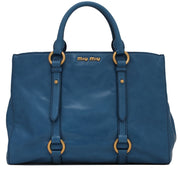 Miu Miu RN1037 Vitello Shine Convertible Tote Bag- Ocean