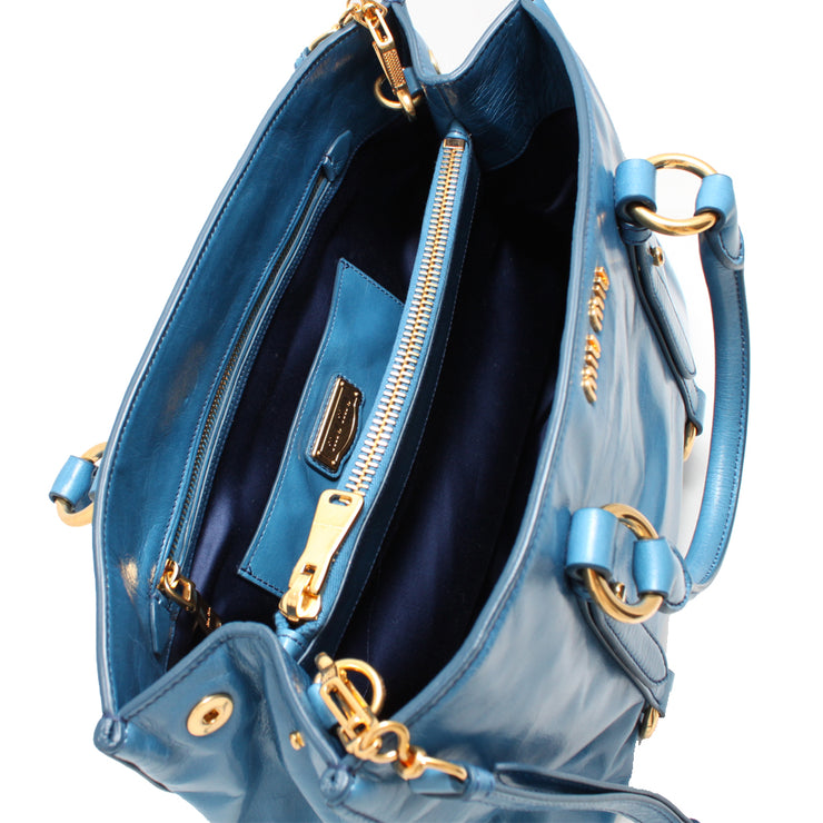 Miu Miu RN1037 Vitello Shine Convertible Tote Bag- Ocean