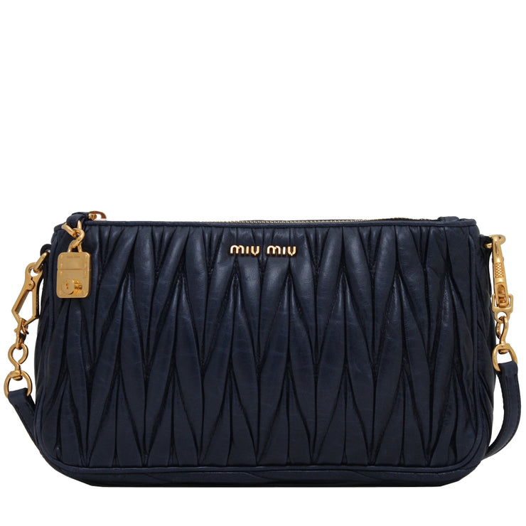 Miu Miu 5BC892 Matelasse Lux Leather Convertible Clutch Bag- Bluette