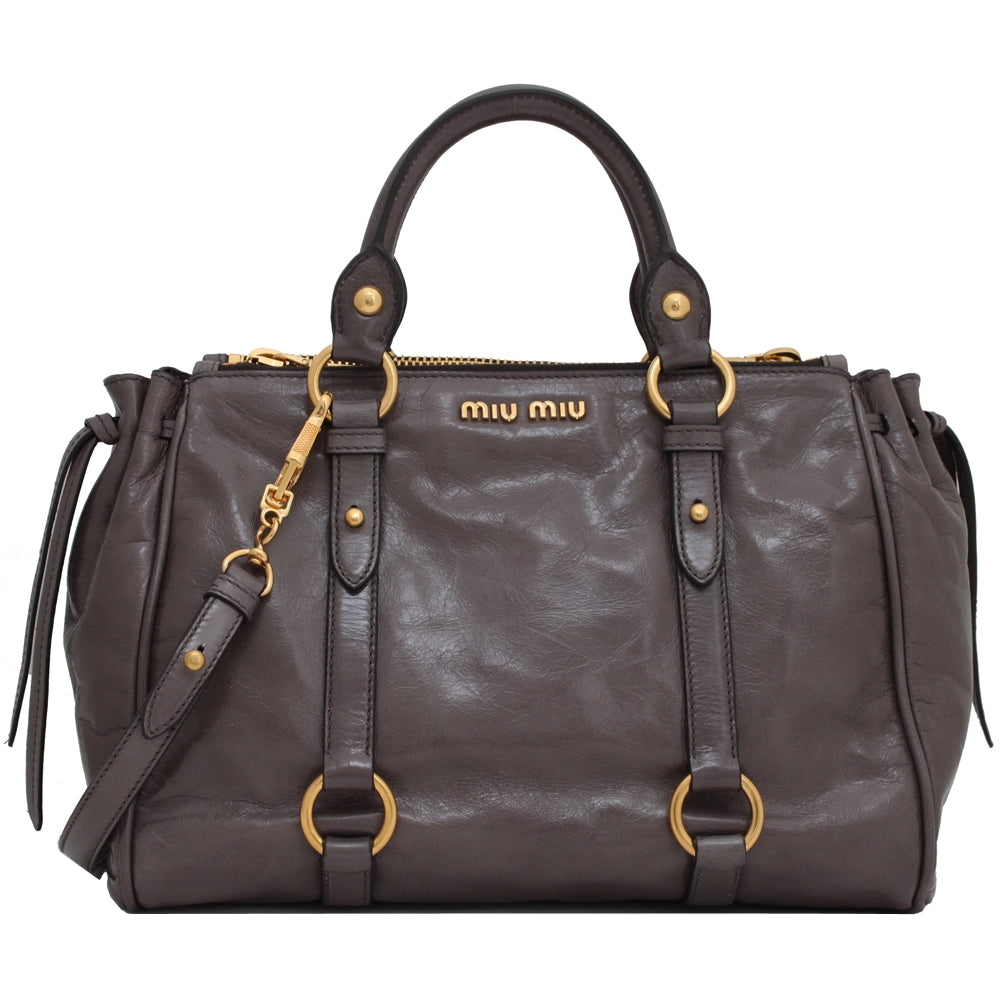 miumiu 2way ブラック VITELLO SHINE RN0893 Miu Miu RN0893 Vitello Shine Leather Convertible Shopping Tote Bag