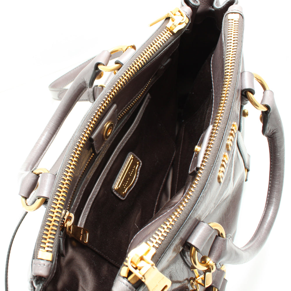 Miu Miu RN0893 Vitello Shine Leather Convertible Shopping Tote Bag