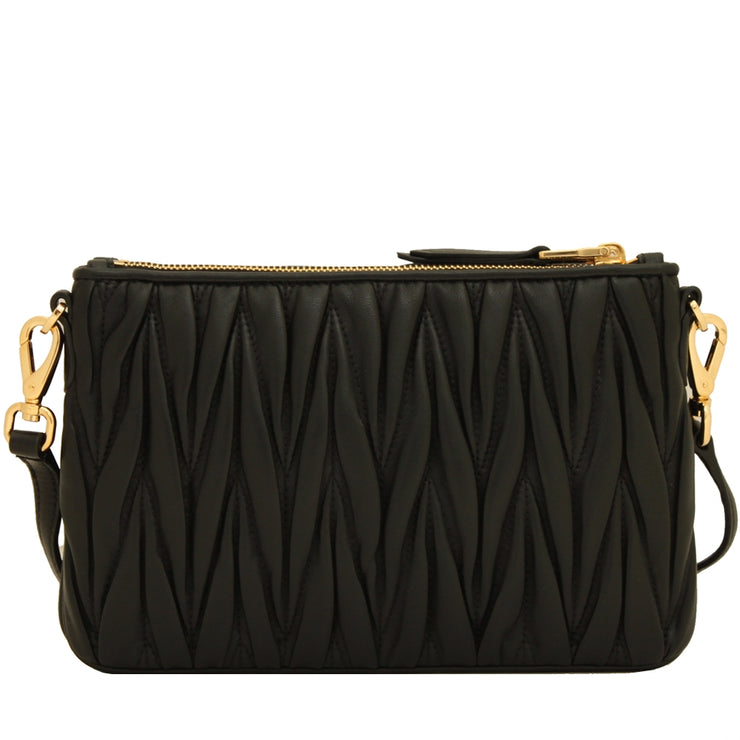 Miu Miu 5BH057 Matelasse Leather Convertible Clutch Bag- Black