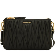 Miu Miu 5BH057 Matelasse Leather Convertible Clutch Bag- Black