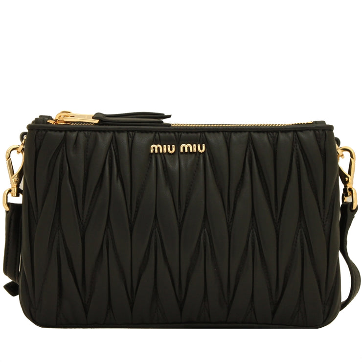 Miu Miu 5BH057 Matelasse Leather Convertible Clutch Bag- Black