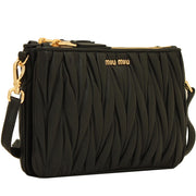 Miu Miu 5BH057 Matelasse Leather Convertible Clutch Bag- Black