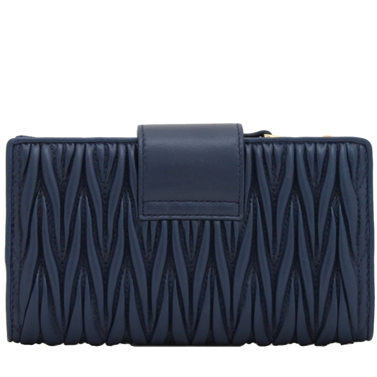 Miu Miu 5ML015 Matelasse Leather Wallet- Zaffiro