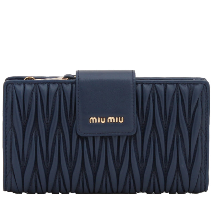 Miu Miu 5ML015 Matelasse Leather Wallet- Zaffiro