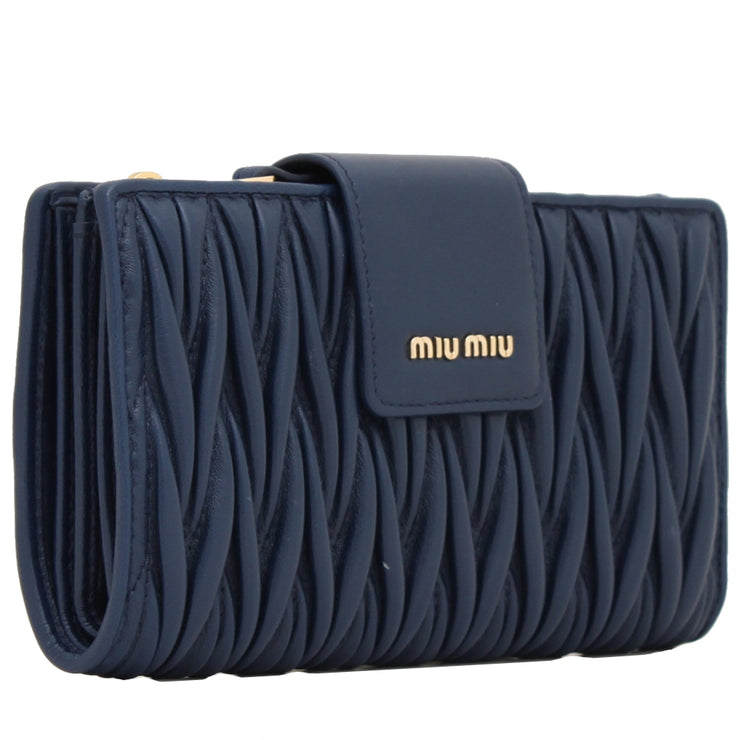 Miu Miu 5ML015 Matelasse Leather Wallet- Zaffiro