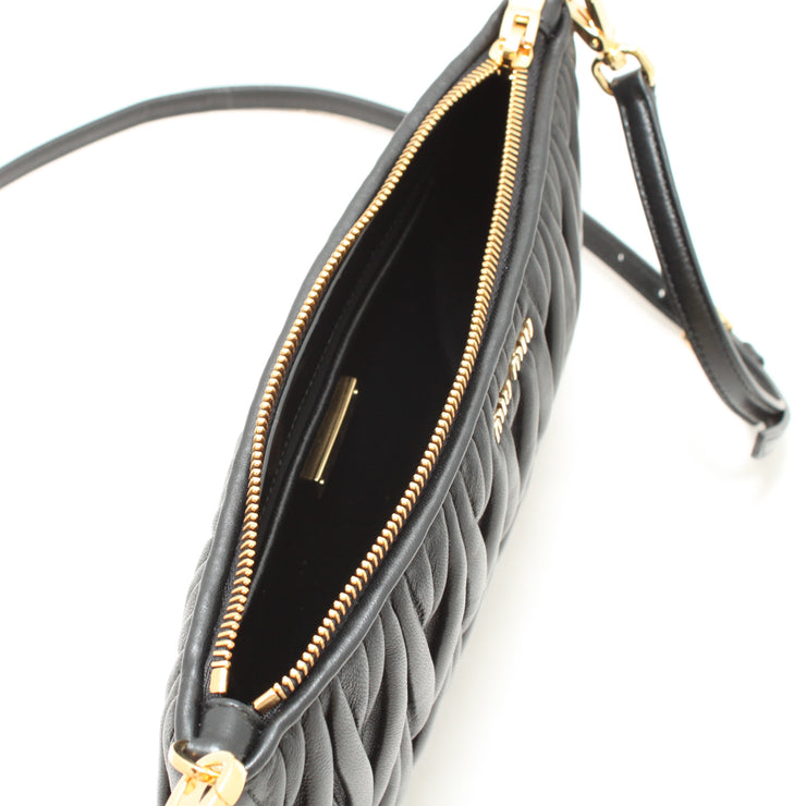 Miu Miu 5BH086 Matelasse Leather Clutch- Shoulder Bag- Black
