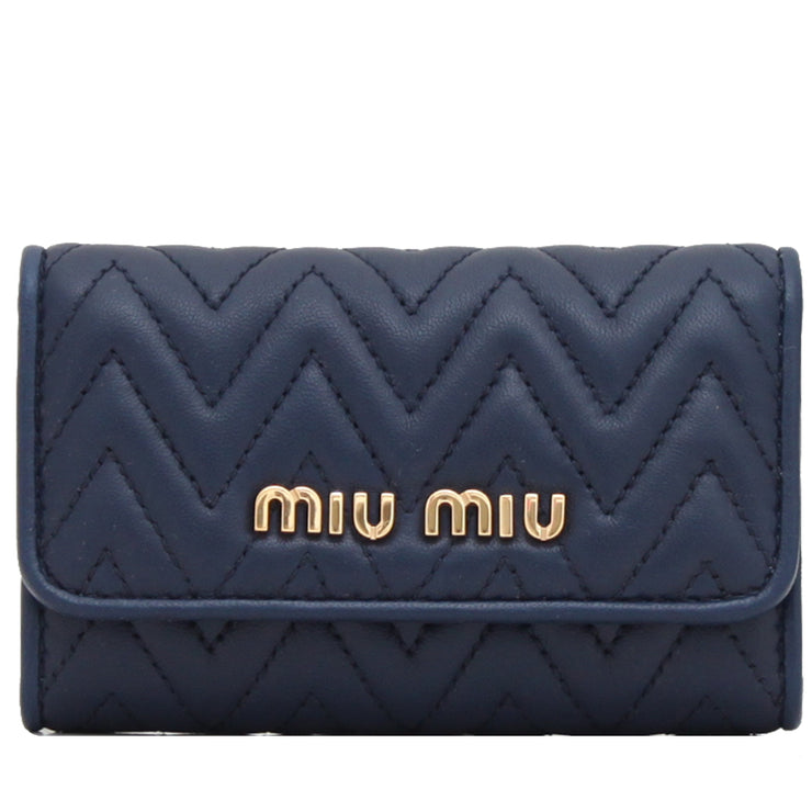 Miu Miu 5PG222 Nappa Impunture Leather Key Holder- Bluette