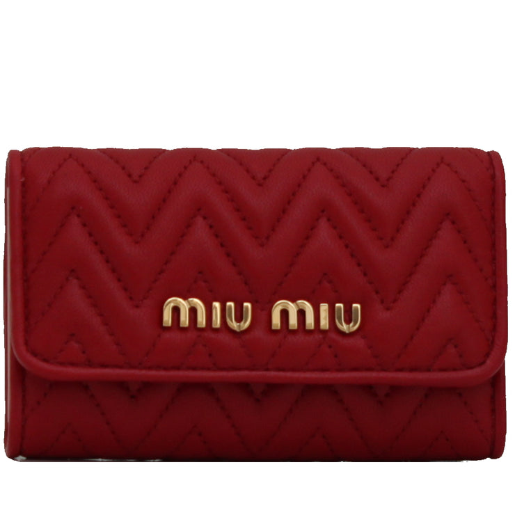 Miu Miu 5PG222 Nappa Impunture Leather Key Holder- Fuoco