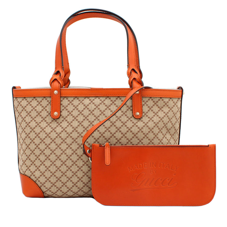 Gucci Diamante Plus Craft Small Tote with Detachable Pouch- Beige-Orange