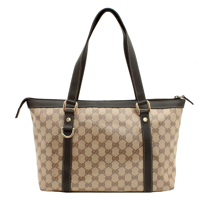 Gucci GG Crystal Abbey Zip Top Tote Bag- Brown
