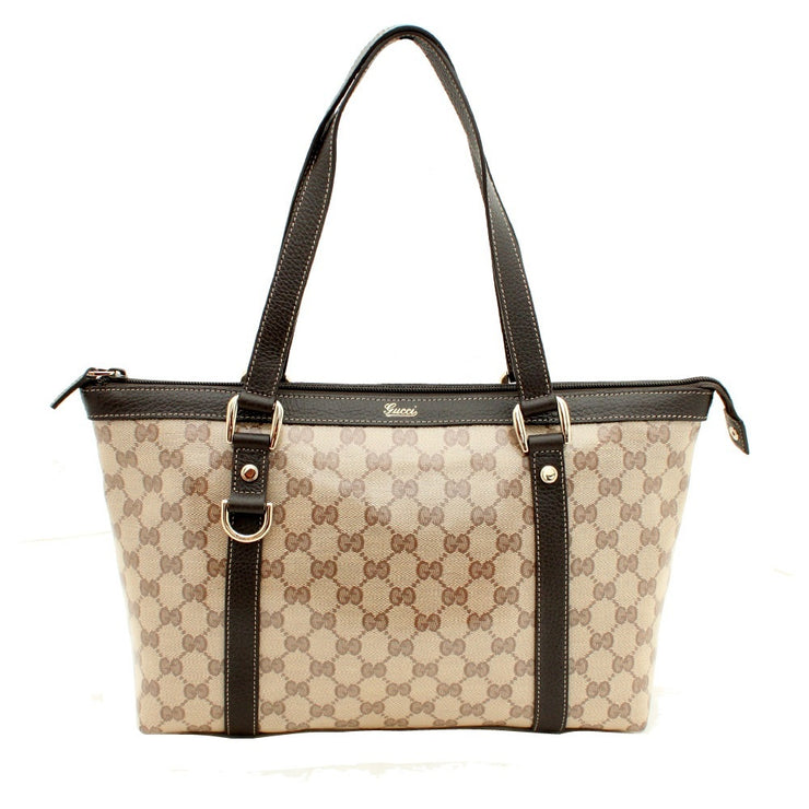 Gucci GG Crystal Abbey Zip Top Tote Bag- Brown