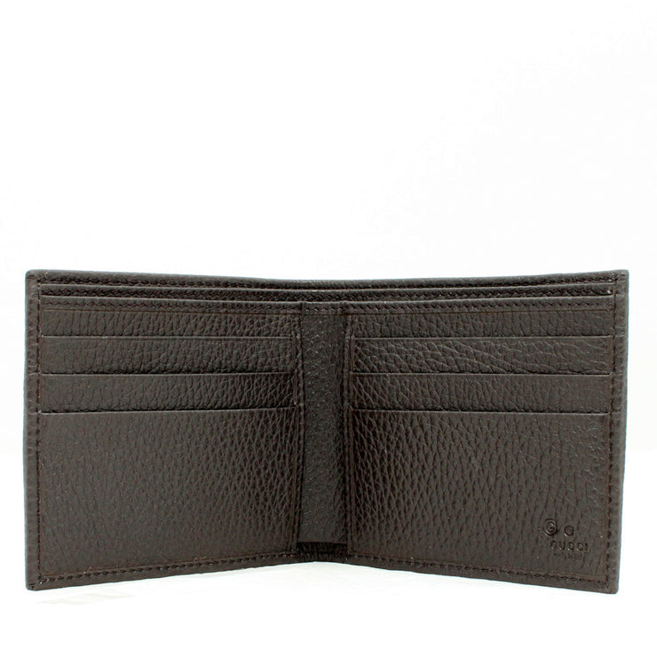 Gucci 231845 Men's Signature Web Bi-fold Leather Wallet- Dark Brown-Khaki