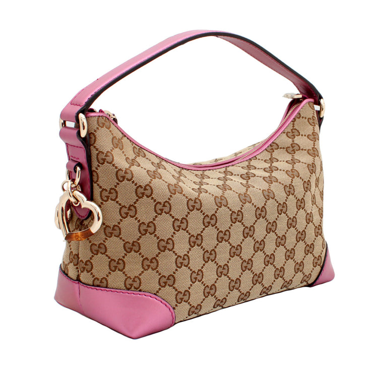 Gucci GG Canvas Heartbit Small Hobo Bag- Pink
