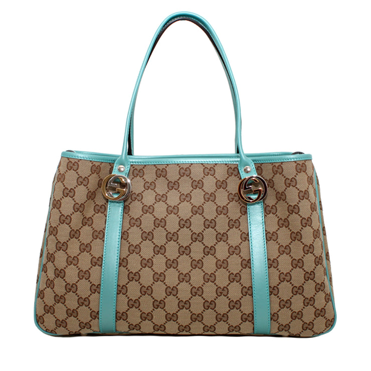 Gucci GG Canvas Twins Medium Tote Bag- Turquoise