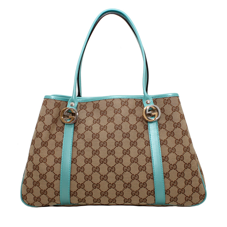 Gucci GG Canvas Twins Medium Tote Bag- Turquoise