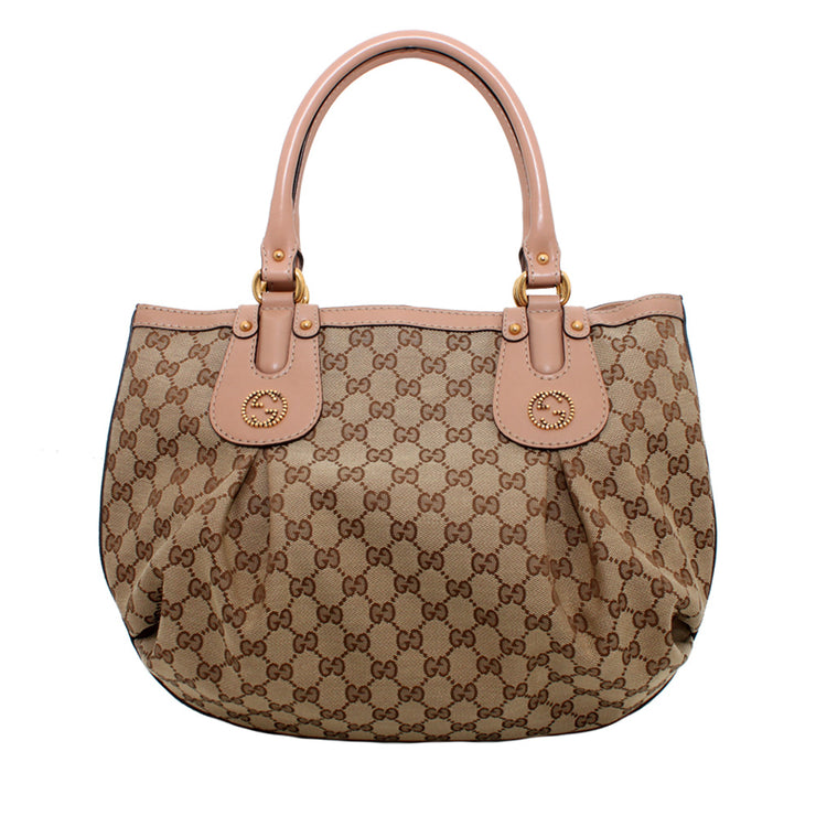 Gucci GG Canvas Scarlett Stud Interlocking G Tote Bag- Antique Rose