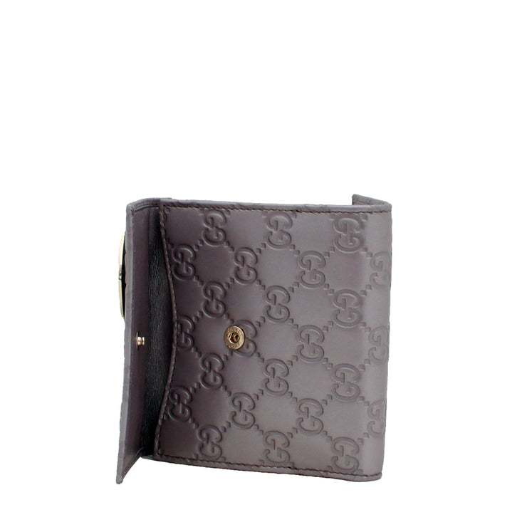 Gucci Heart-Shaped Interlocking G Flap French GG Guccissima Leather Wallet- Lavendar