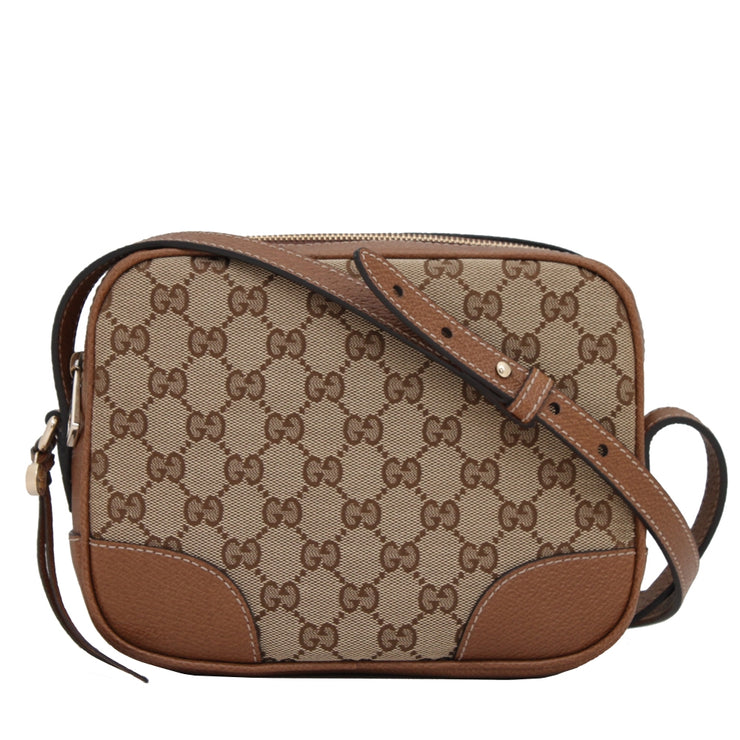 Gucci 387360 Bree Original GG Canvas Mini Messenger Bag- Beige Ebony- Hazelnut