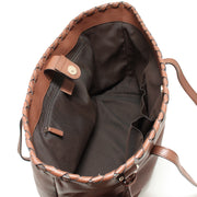Gucci 354665 Leather Bamboo Tassel Shoulder Tote Bag- Dark Oak