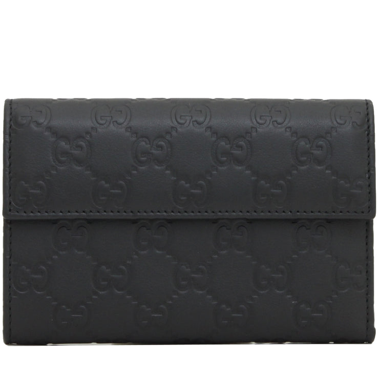 Gucci 346057 Guccissima Signature Leather French Flap Wallet- Black